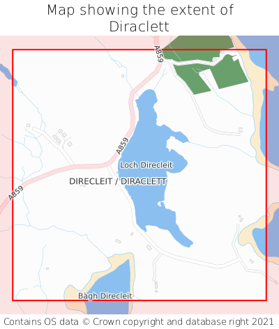 Map showing extent of Diraclett as bounding box