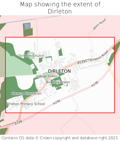 Map showing extent of Dirleton as bounding box
