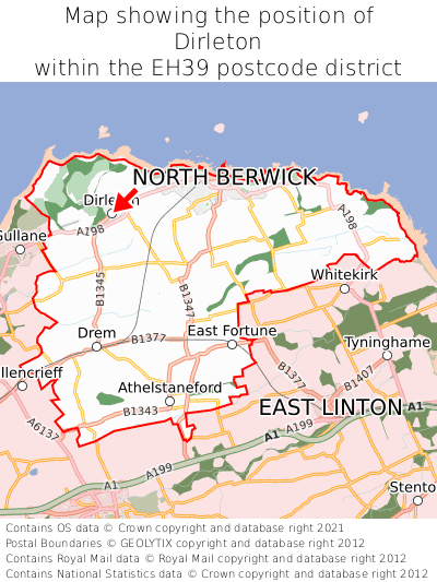 Map showing location of Dirleton within EH39