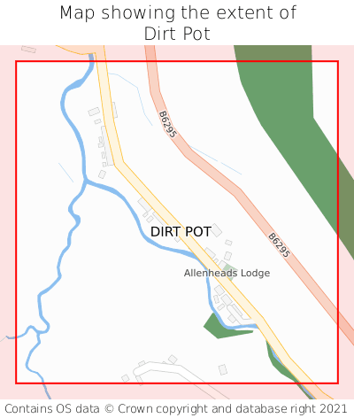 Map showing extent of Dirt Pot as bounding box