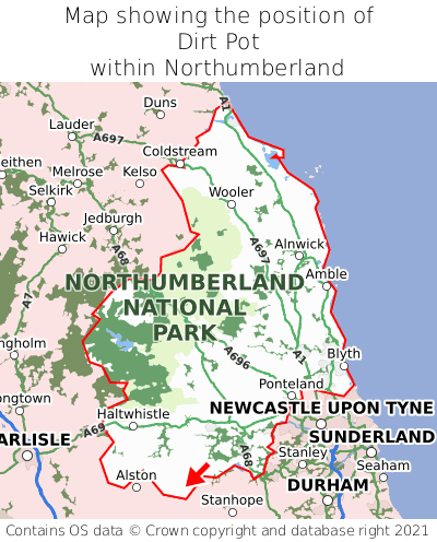 Map showing location of Dirt Pot within Northumberland