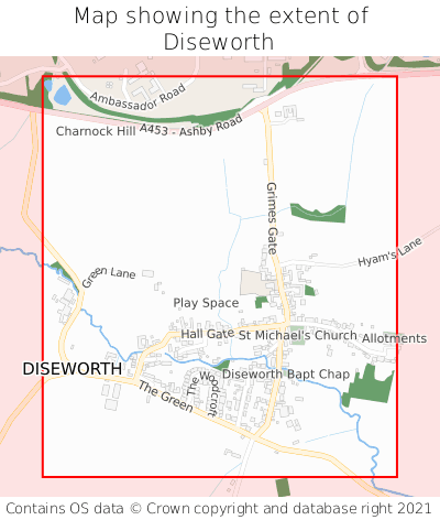 Map showing extent of Diseworth as bounding box