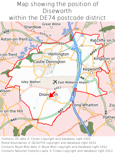 Map showing location of Diseworth within DE74