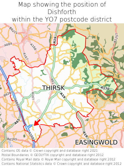 Map showing location of Dishforth within YO7