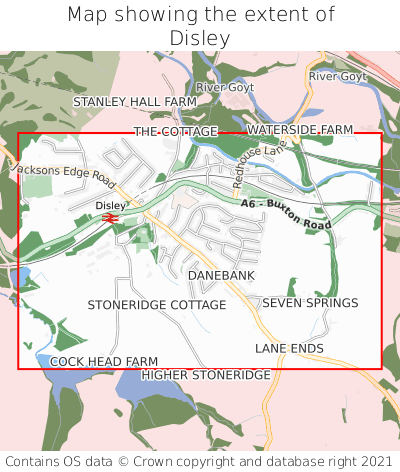 Map showing extent of Disley as bounding box