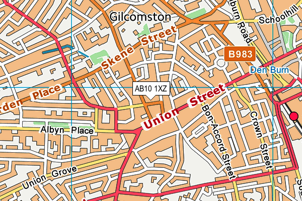 AB10 1XZ map - OS VectorMap District (Ordnance Survey)