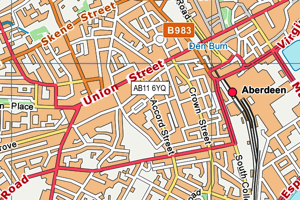 AB11 6YQ map - OS VectorMap District (Ordnance Survey) AB11 6YQ map - OS VectorMap District (Ordnance Survey)