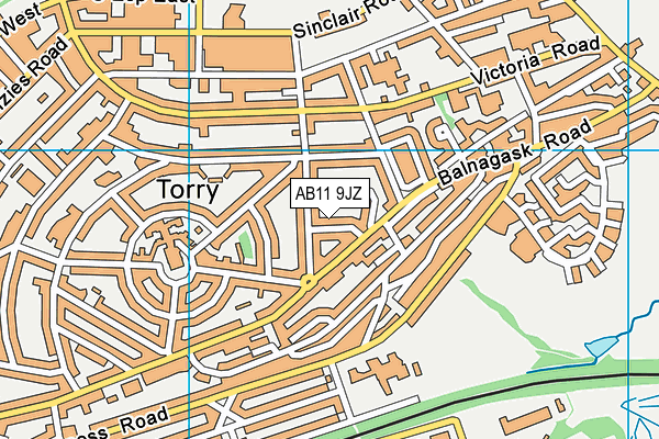 AB11 9JZ map - OS VectorMap District (Ordnance Survey) AB11 9JZ map - OS VectorMap District (Ordnance Survey)