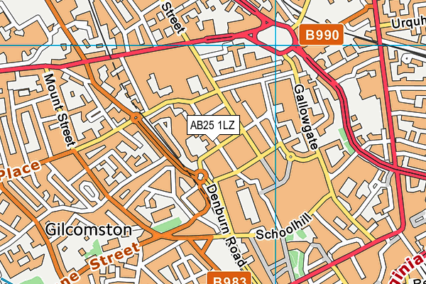 AB25 1LZ map - OS VectorMap District (Ordnance Survey) AB25 1LZ map - OS VectorMap District (Ordnance Survey)