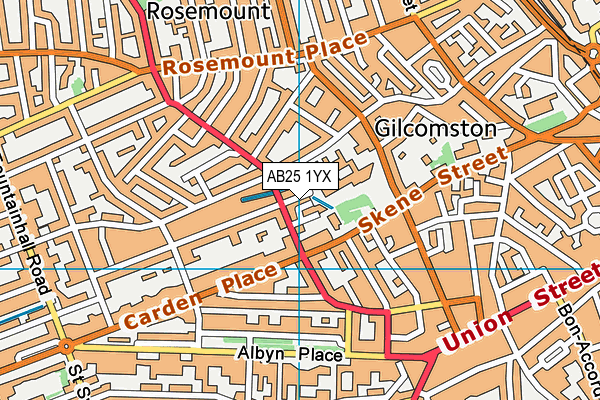 AB25 1YX map - OS VectorMap District (Ordnance Survey) AB25 1YX map - OS VectorMap District (Ordnance Survey)