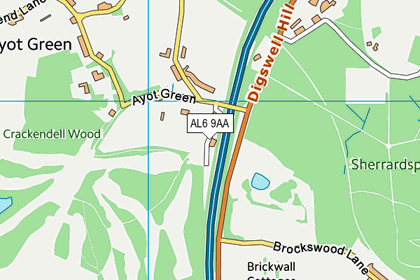 AL6 9AA map - OS VectorMap District (Ordnance Survey)