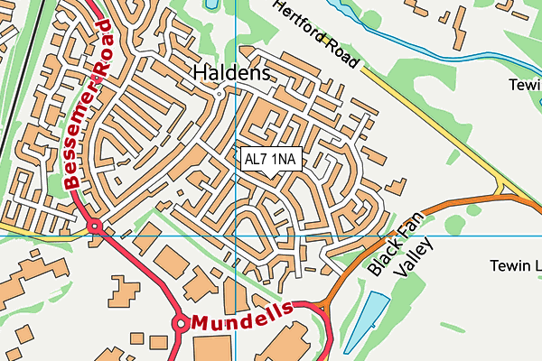 AL7 1NA map - OS VectorMap District (Ordnance Survey) AL7 1NA map - OS VectorMap District (Ordnance Survey)