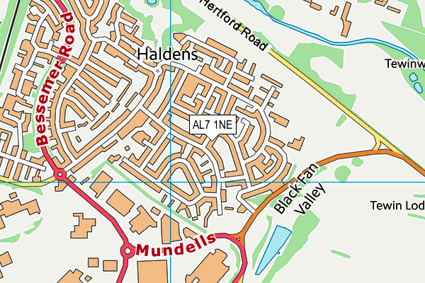 AL7 1NE map - OS VectorMap District (Ordnance Survey) AL7 1NE map - OS VectorMap District (Ordnance Survey)