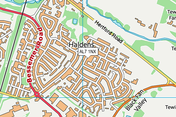 AL7 1NX map - OS VectorMap District (Ordnance Survey) AL7 1NX map - OS VectorMap District (Ordnance Survey)
