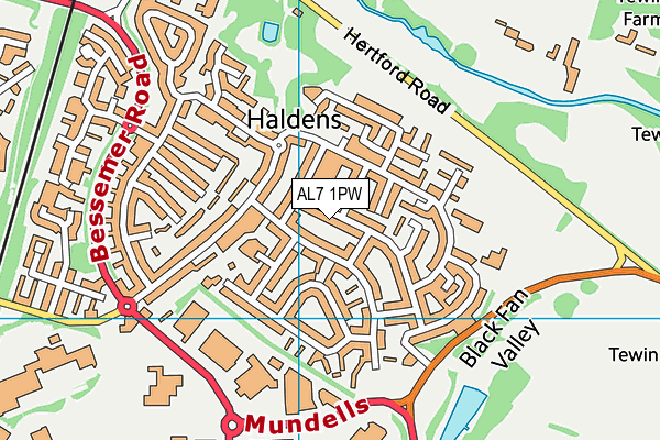 AL7 1PW map - OS VectorMap District (Ordnance Survey) AL7 1PW map - OS VectorMap District (Ordnance Survey)