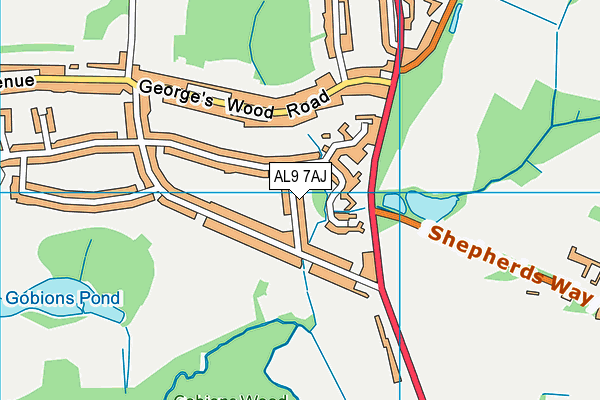 AL9 7AJ map - OS VectorMap District (Ordnance Survey)