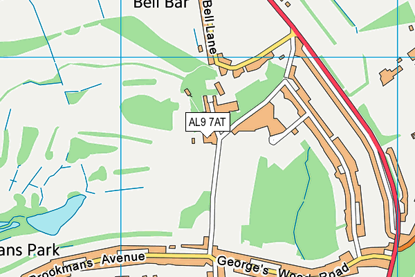 AL9 7AT map - OS VectorMap District (Ordnance Survey)