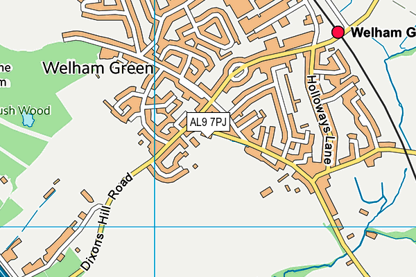 AL9 7PJ map - OS VectorMap District (Ordnance Survey) AL9 7PJ map - OS VectorMap District (Ordnance Survey)