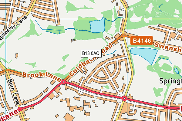 B13 0AQ map - OS VectorMap District (Ordnance Survey)