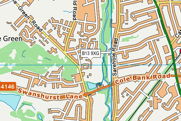 B13 9XG map - OS VectorMap District (Ordnance Survey)