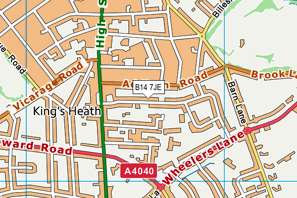 B14 7JE map - OS VectorMap District (Ordnance Survey) B14 7JE map - OS VectorMap District (Ordnance Survey)