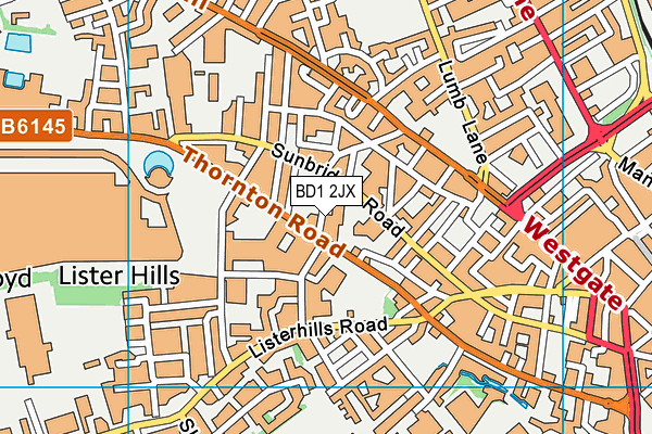 BD1 2JX map - OS VectorMap District (Ordnance Survey) BD1 2JX map - OS VectorMap District (Ordnance Survey)