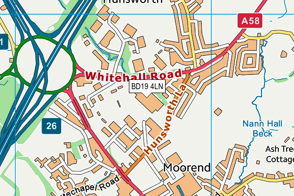 BD19 4LN map - OS VectorMap District (Ordnance Survey)