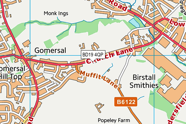 BD19 4QP map - OS VectorMap District (Ordnance Survey) BD19 4QP map - OS VectorMap District (Ordnance Survey)
