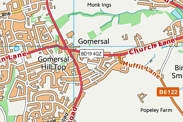 BD19 4QZ map - OS VectorMap District (Ordnance Survey)