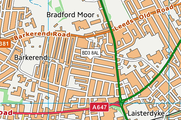 BD3 8AL map - OS VectorMap District (Ordnance Survey)