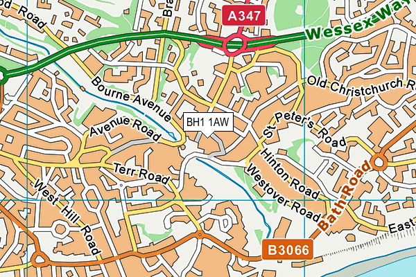 BH1 1AW map - OS VectorMap District (Ordnance Survey) BH1 1AW map - OS VectorMap District (Ordnance Survey)