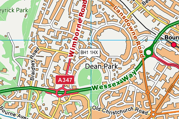 BH1 1HX map - OS VectorMap District (Ordnance Survey) BH1 1HX map - OS VectorMap District (Ordnance Survey)