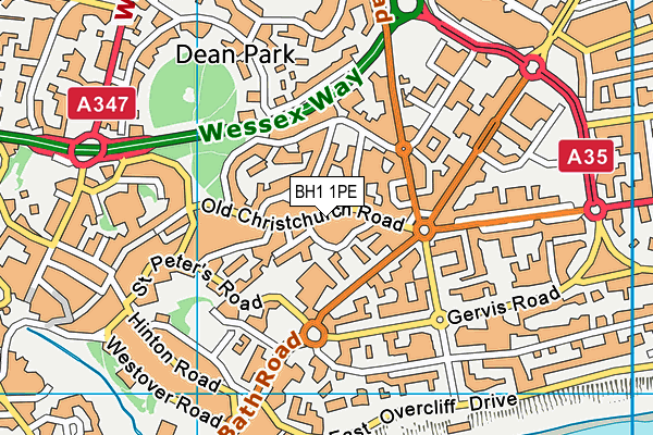 BH1 1PE map - OS VectorMap District (Ordnance Survey) BH1 1PE map - OS VectorMap District (Ordnance Survey)