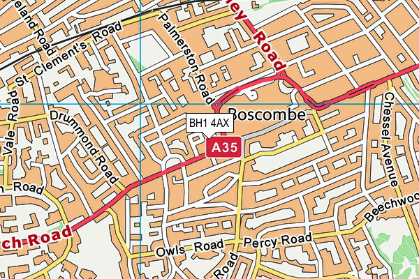 BH1 4AX map - OS VectorMap District (Ordnance Survey)