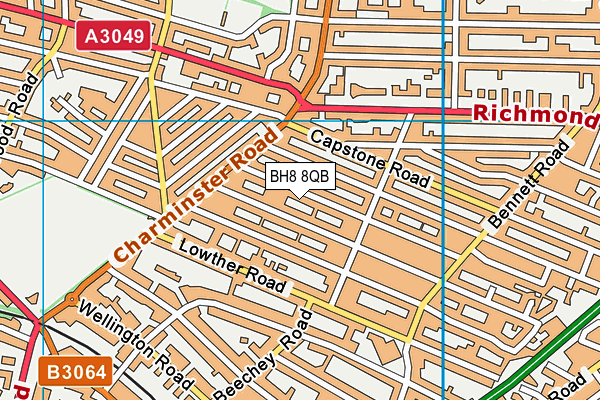 BH8 8QB map - OS VectorMap District (Ordnance Survey) BH8 8QB map - OS VectorMap District (Ordnance Survey)