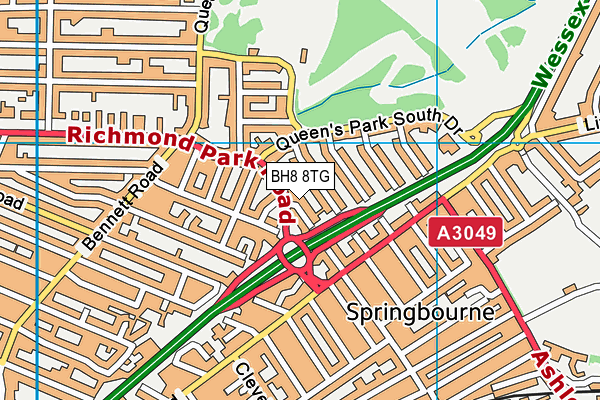 BH8 8TG map - OS VectorMap District (Ordnance Survey)