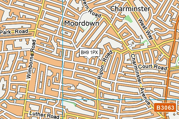 BH9 1PX map - OS VectorMap District (Ordnance Survey)