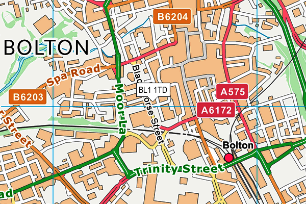 BL1 1TD map - OS VectorMap District (Ordnance Survey) BL1 1TD map - OS VectorMap District (Ordnance Survey)