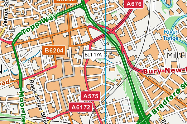 BL1 1YA map - OS VectorMap District (Ordnance Survey) BL1 1YA map - OS VectorMap District (Ordnance Survey)