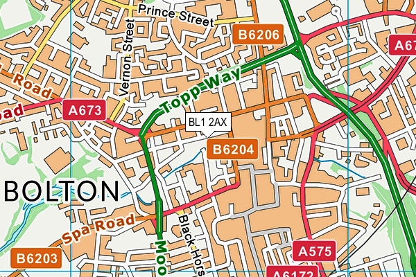 BL1 2AX map - OS VectorMap District (Ordnance Survey)