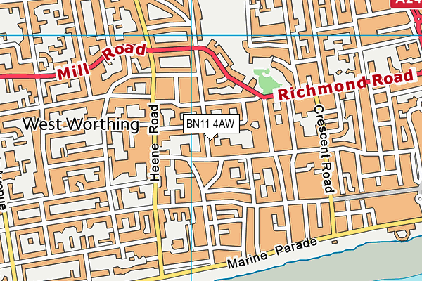BN11 4AW map - OS VectorMap District (Ordnance Survey)