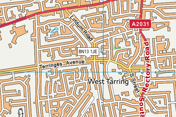BN13 1JE map - OS VectorMap District (Ordnance Survey) BN13 1JE map - OS VectorMap District (Ordnance Survey)