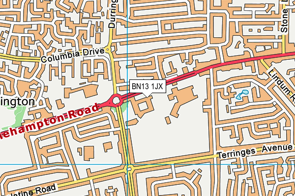 BN13 1JX map - OS VectorMap District (Ordnance Survey)