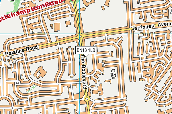 BN13 1LB map - OS VectorMap District (Ordnance Survey) BN13 1LB map - OS VectorMap District (Ordnance Survey)