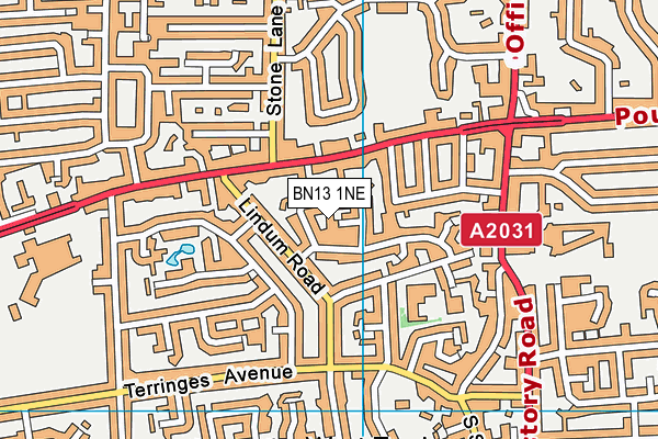 BN13 1NE map - OS VectorMap District (Ordnance Survey) BN13 1NE map - OS VectorMap District (Ordnance Survey)