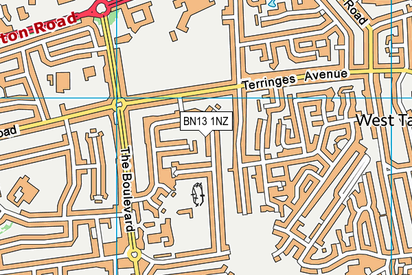 BN13 1NZ map - OS VectorMap District (Ordnance Survey) BN13 1NZ map - OS VectorMap District (Ordnance Survey)