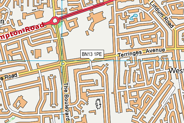 BN13 1PE map - OS VectorMap District (Ordnance Survey) BN13 1PE map - OS VectorMap District (Ordnance Survey)