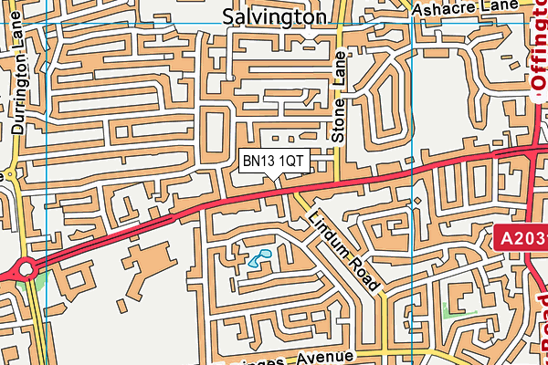 BN13 1QT map - OS VectorMap District (Ordnance Survey) BN13 1QT map - OS VectorMap District (Ordnance Survey)