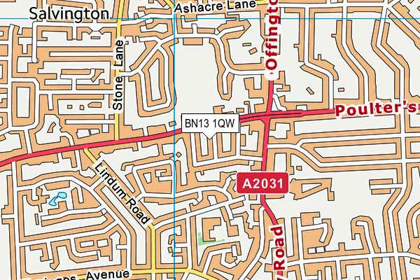 BN13 1QW map - OS VectorMap District (Ordnance Survey) BN13 1QW map - OS VectorMap District (Ordnance Survey)