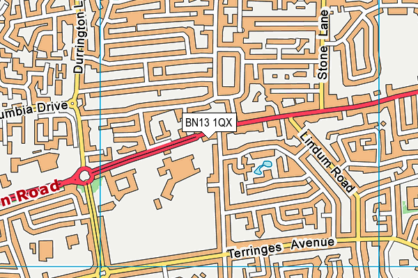 BN13 1QX map - OS VectorMap District (Ordnance Survey)